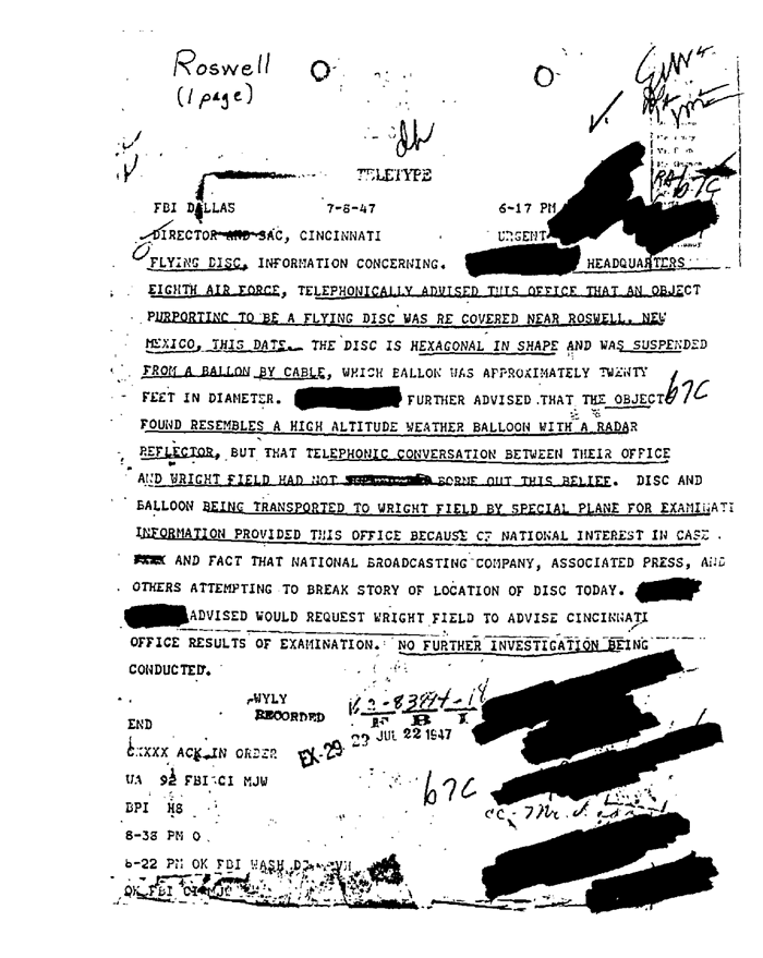 Ufo Roswell Fbi Vault document